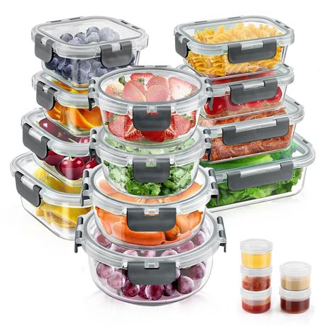 34pcs Glass Food Storage Containers with Lids Set, Airtight Glass Meal Prep