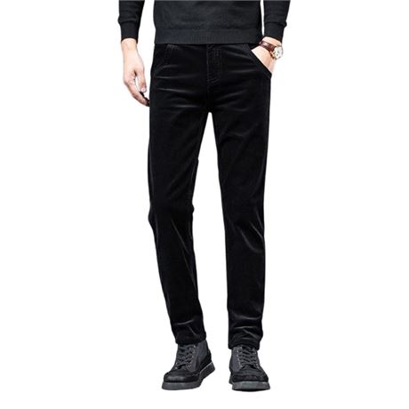 Men's Cotton Slim Fit Corduroy Pant Straight-Leg Corduroy Pant for Men 34 Black