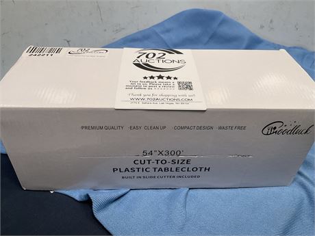 Good luck 54 inch x 300 feet plastic Table cloth with cutter box white