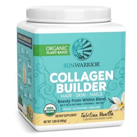 Sunwarrior Organic Collagen Building Protein Peptides Powder, Tahitian Vanilla,