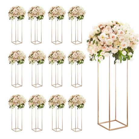 12 Pcs Column Flower Vases Wedding Centerpieces, 31.5 inch Tall Gold Metal