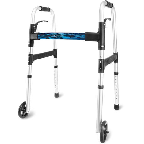 Folding Walkers for Seniors,Lightweight Standard Walker with 5’’ Wheels -