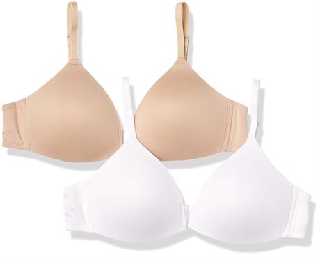 Hanes Girls' Big 2-Pack Molded Wirefree Bra (38) A White / Nude