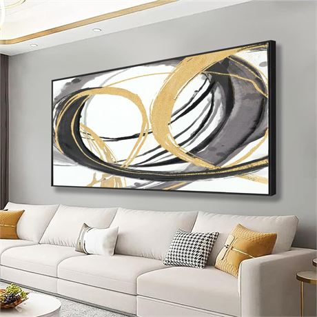 Wall Art Decor Painting Pictures For Bedroom Gold And Black Double Line