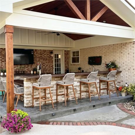 PURPLE LEAF Bar Stools Bar Height Set of 2 Outdoor Barstools with Back Modern
