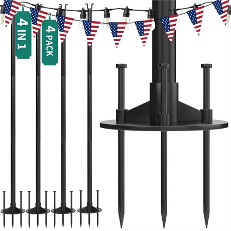 YITAHOME 4 Pack String Light Pole, 11ft 4-in-1 Outdoor String Light Pole Stand