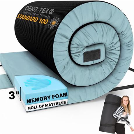 Matrix Comfort-Cell Memory Foam Camping Mattress Pad, CertiPUR-US Roll Up