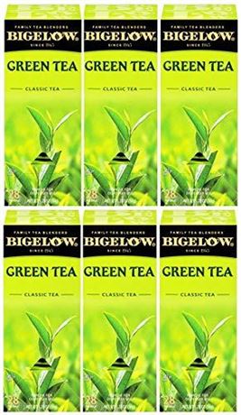 Bigelow Green Tea 28-Count Boxes (Pack of 6) Premium Bagged Green Tea Bright