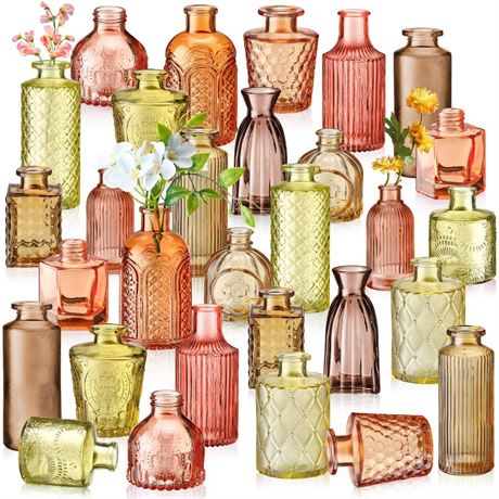 Yaomiao 30 Pcs Vases Bulk Colored Flower Glass Bud Vases Valentine Vintage
