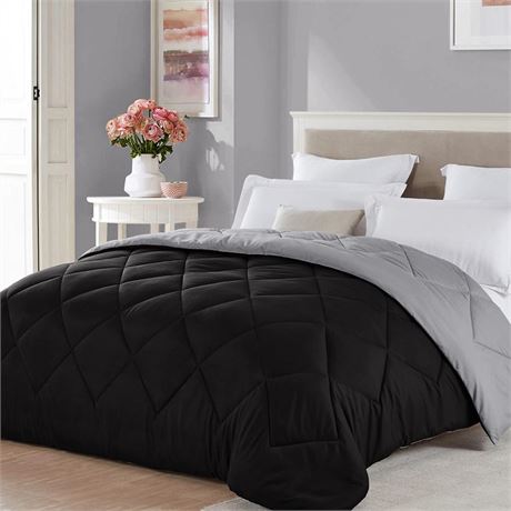 Twin XL Size Black Grey Comforter Reversible Lightweight Boys Cooling Bedding