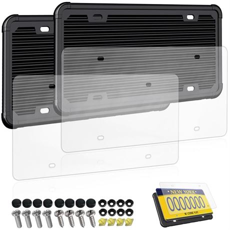 Aootf License Plate Protectors - Clear License Plate Covers with Black Silicone