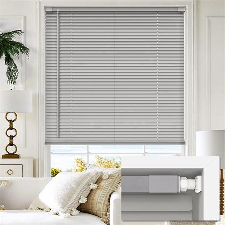 LazBlinds Cordless No Tools-No Drill 1" Vinyl Horizontal Mini Blinds, Light