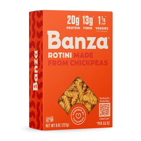 Banza Rotini Pasta from Chickpeas - Gluten Free, High Protein, and Lower Carb