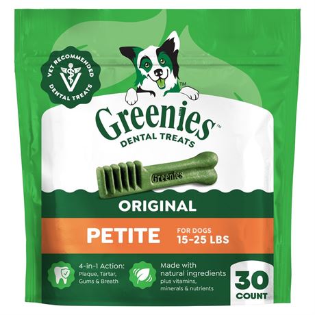 Greenies Original Adult Dental Dog Treats Petite Size 18 oz Pack 30 Count