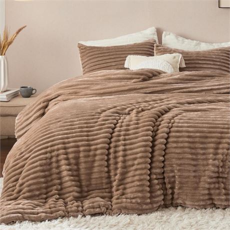 Bedsure Fluffy Comforter Set King - Super Soft Faux Fur Comforter King Size