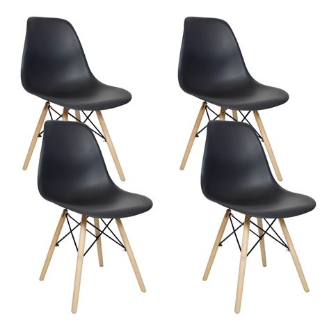 Modern Dining Chair Set of 4, DSW Plastic Shell Chair with Wooden Legs, Chairs