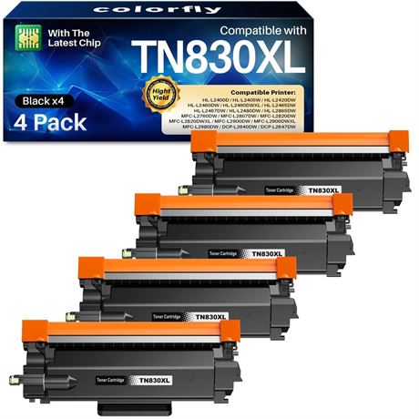Compatible TN830XL Black Toner 4 Pack Replacement for Brother TN830XL TN-830