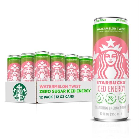 Starbucks Iced Energy Zero Sugar Sparkling Watermelon Twist Energy Drink, 12 fl