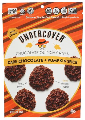Undercover Chocolate Co, Crisps Quinoa Dark Chocolate Pumpkin Spice, 3 Ounce