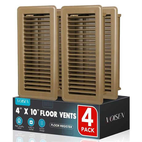 VOISEN Floor Register 4x10, 4 Pack Brown Floor Vent Covers,Heavy Duty Steel