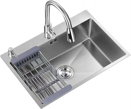 Top-Mount/Drop in Single Bowl Stainless Steel Kitchen Sink with Hot & Cold