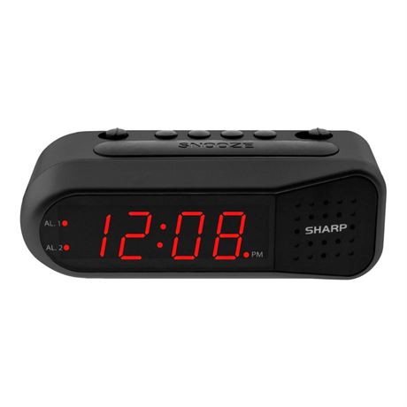 SHARP Digital Alarm Clock – Black Case with Red LEDs - Ascending Alarm Grows