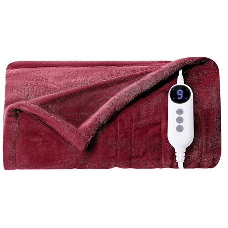 JUSTLET Heated Blanket Throw, 50"x60" Double-sided Flannel Electric Blanket, 9