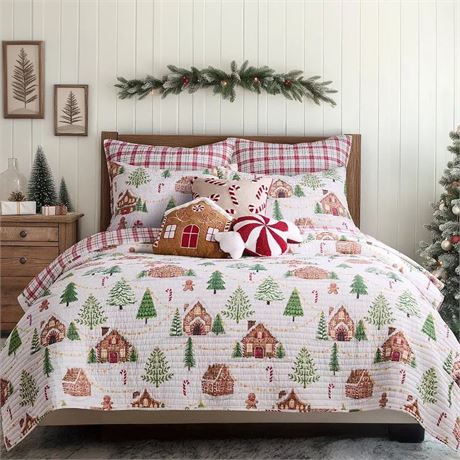 Levtex Home Gingerbread VillageQuilt Set orEuro Sham, Beige