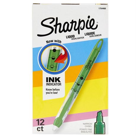 SHARPIE Liquid Highlighters, Chisel Tip, Fluorescent Green, Box of 12 Green 12