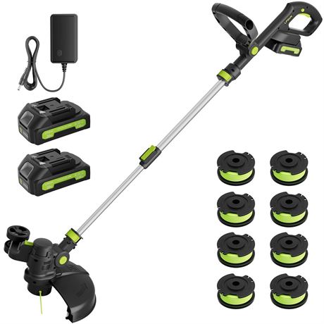 20V Cordless String Trimmer, Two 2.0Ah Battery Powered with Fast Charger, 12''
