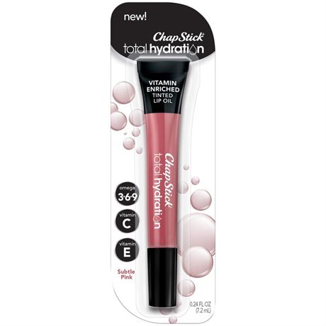 ChapStick Total Hydration Vitamin Enriched Subtle Pink Tinted Lip Oil Tube, Lip