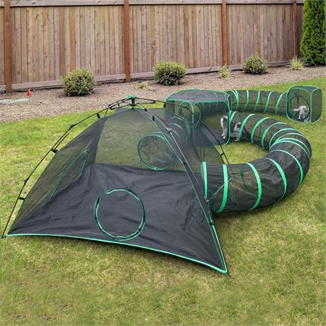 6-in-1 Outdoor Cat Play Tents and Tunnels - Portable Cat Enclosures and Playpen
