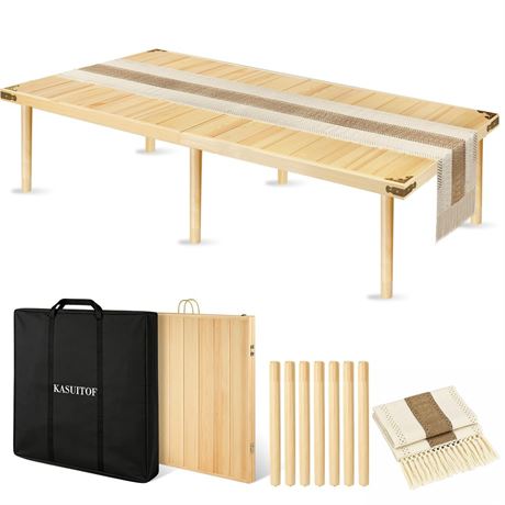 Boho Folding Picnic Table with Table Runner, 59.4" x 28.3" Wooden Low Portable