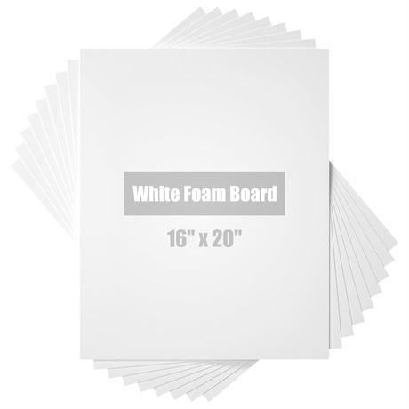 15 Pack Foam Board 16"x20"x3/16", White Foam Board with Hard Paper Outer, Foam