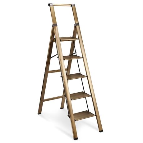 HBTower 5 Step Ladder, Aluminum Ladder with Handrails, Folding Step Stool for