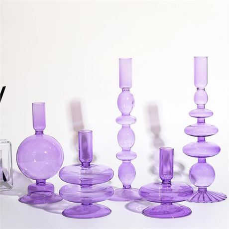 Rtteri 5 Pcs Glass Candlestick Holders Colorful Glass Taper Candle Stand Groovy