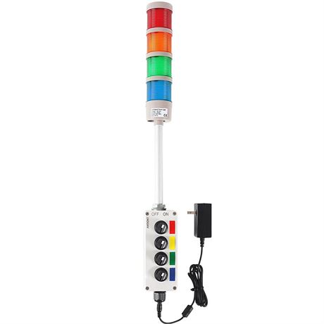 4 Stack Super Bright LED Andon Tower Lights, OFF-ON, 6 ft Industrial Adapter,