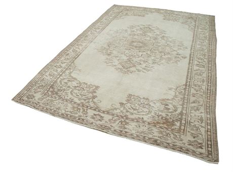 6'6'' x 10'3'' - 197x312 Cm Vintage Beige Vintage Cotton Handmade Area Rug,