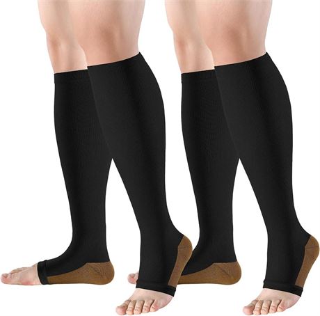 bropite Open Toe Compression Socks for Men & Women - 2 Pairs of 15-20 mmhg Knee