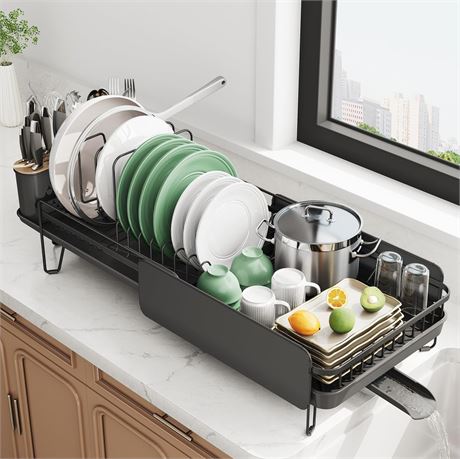 SNTD Large Dish Drying Rack - Expandable (19.3" to 29.4") Dish Rack for Kitchen