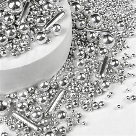 Silver Pearl Rods Sprinkles for Cake Decorating, 150g/5.29oz Mix Size, Edible