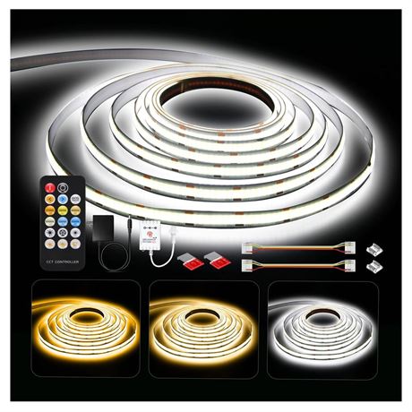 DAYBETTER COB LED Strip Lights, Tunable White(2700K-6500K) COB LED Lights with