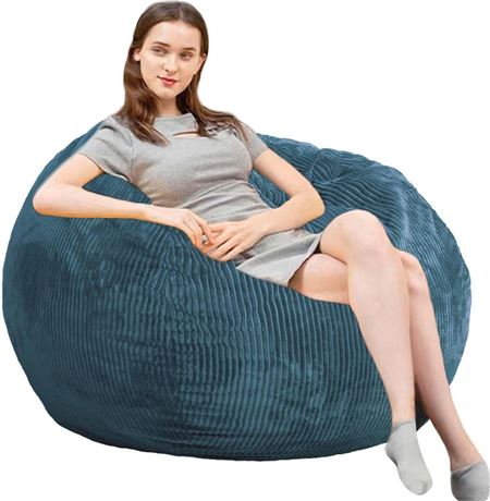 Bean Bag Chairs with Faux Rabbit Fur Cover, 3 ft Giant Memory Foam Bean Bag