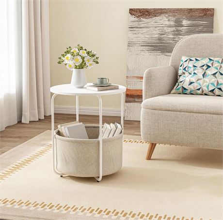 Round End Table, Side Table for Living Room, Small Bedside Table for Small