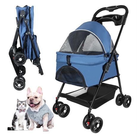 Pet Stroller for Cats/Dogs,4 Wheels Dog Cat Stroller for Up to 30lbs Small