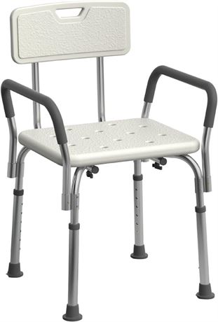 Guardian Shower Chair Bath Seat w Padded Armrest and Back, 350lb Capacity, White