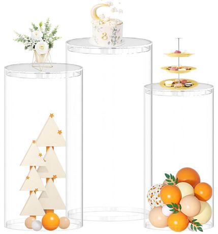 Cylinder Pedestal Stands 3 Pcs Clear Cylinder Stands for Party Plastic Pedestal