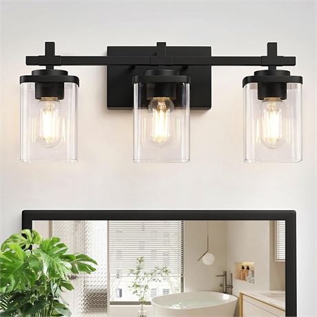 3-Lights Bathroom Vanity Light Fixtures, Modern Black Vanity Lights Over Mirror