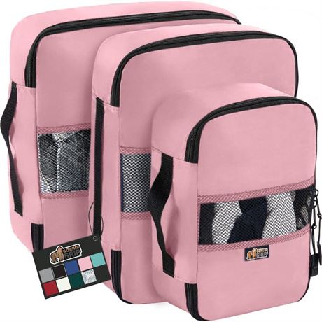 3 Pack Pink/ 4 sets Gorilla Grip 3 Set Packing Cubes, Travel Essentials for