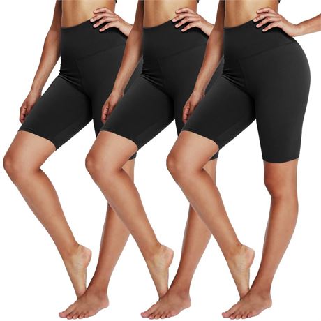 3 Pack Biker Shorts for Women – 8" Black High Waisted Workout Athletic